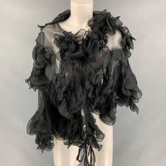 GIORGIO ARMANI Black Ruched Silk Scarf / Shawls