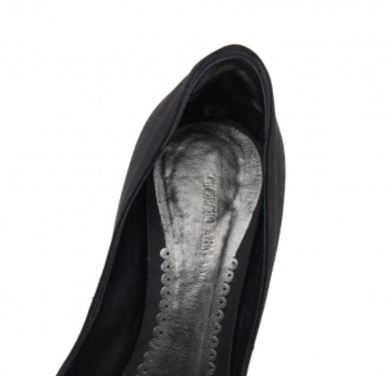 Giorgio Armani Black Satin Crystal Embellished Peep Toe Platform Pumps Size 36 1