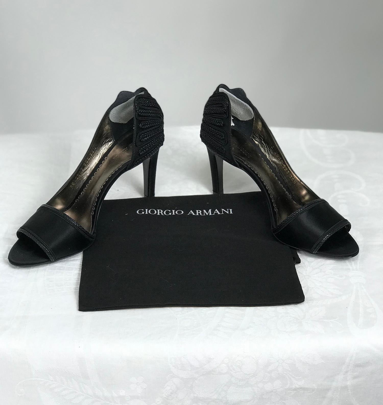 Giorgio Armani Black Satin D'orsay High Heel Pump Passementerie Detail 36 In Good Condition For Sale In West Palm Beach, FL