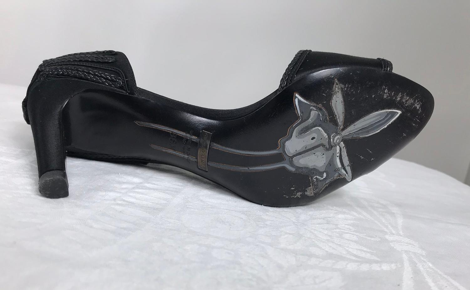 Women's Giorgio Armani Black Satin D'orsay High Heel Pump Passementerie Detail 36 For Sale