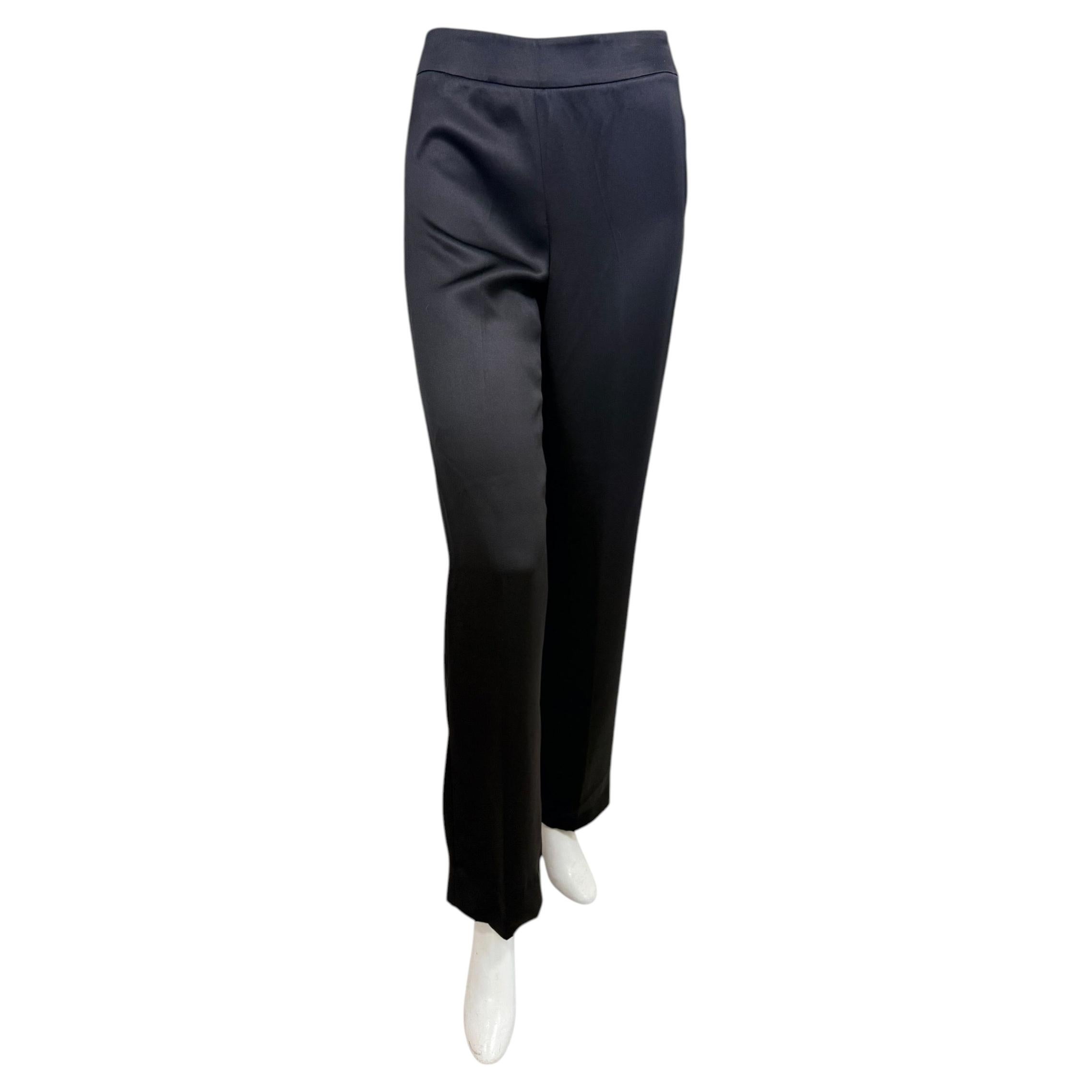 Giorgio Armani Black Satin Straight-Leg Evening Trousers, Made in Italy