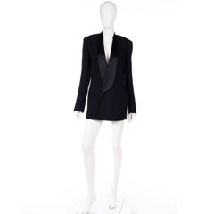 Giorgio Armani Black Wool Vintage Longline Tuxedo Jacket