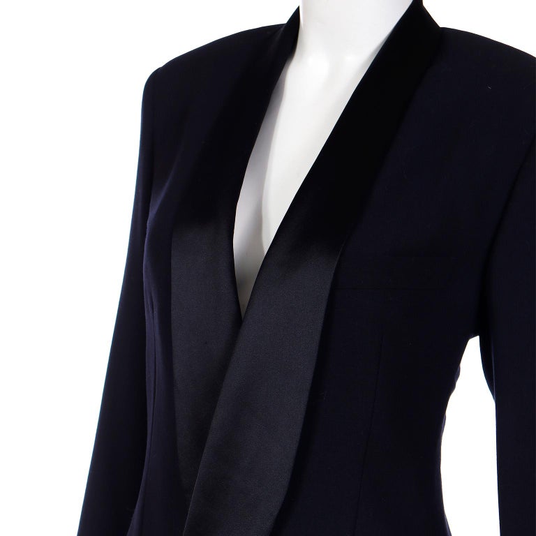 Giorgio Armani Black Wool Vintage Longline Tuxedo Jacket For Sale at ...