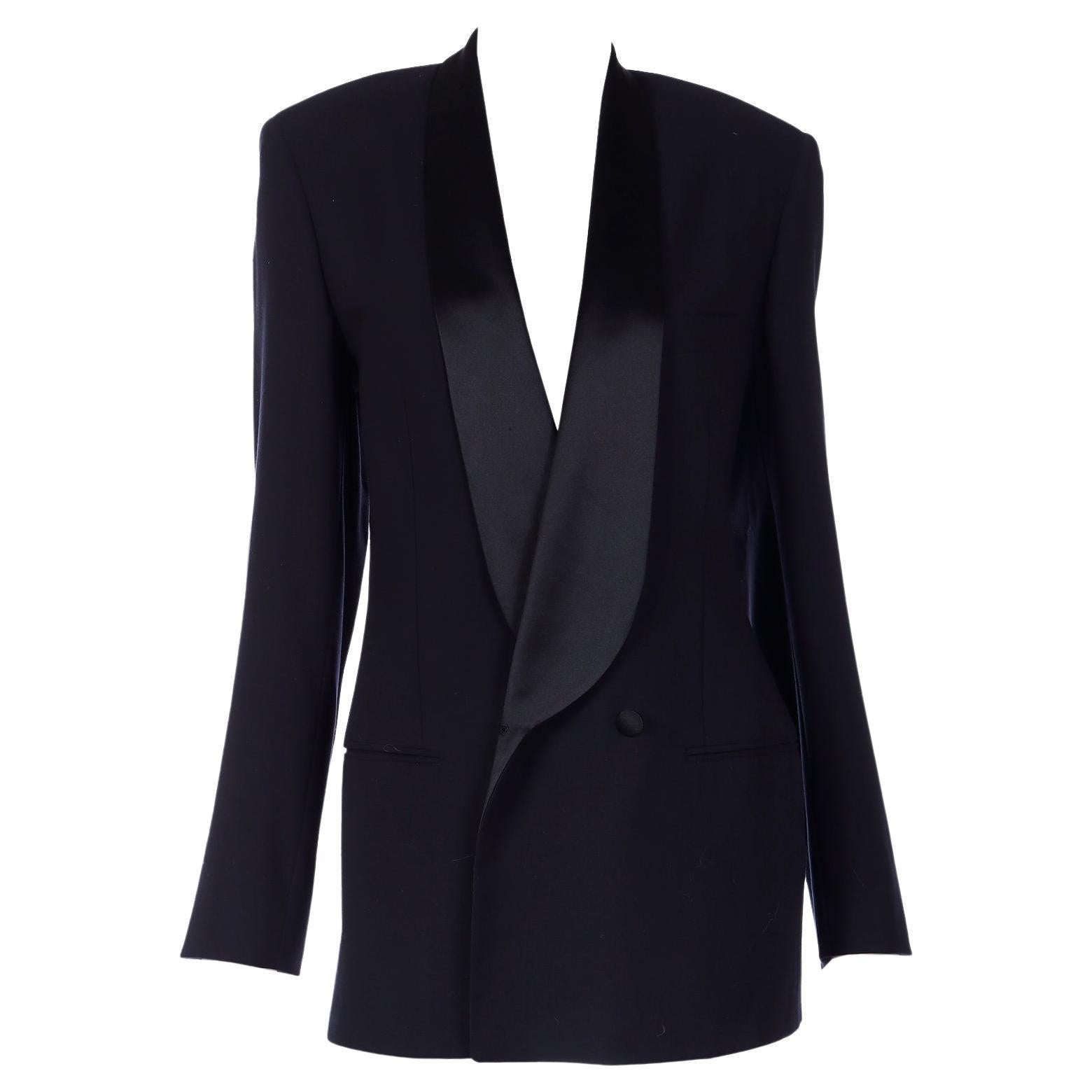 Giorgio Armani Black Wool Vintage Longline Tuxedo Jacket