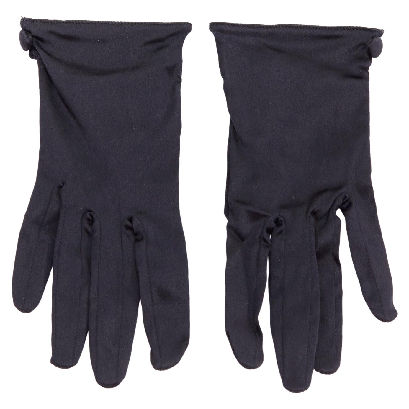 GIORGIO ARMANI Kurze Abendhandschuhe aus schwarzem Satin mit weißer Manschette