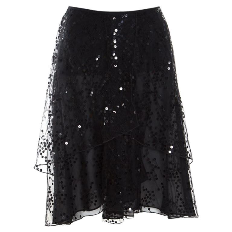 Giorgio Armani Black Sequined Layered Tulle Skirt M