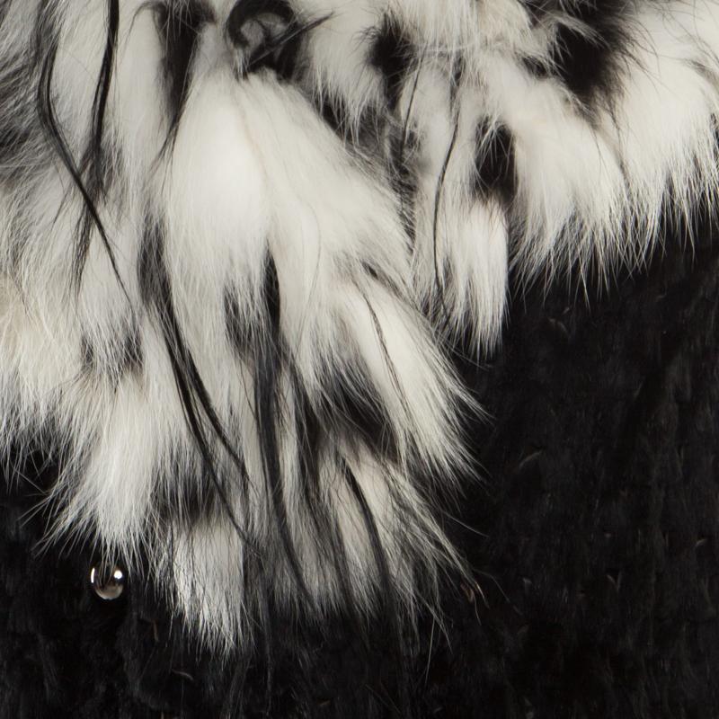 Women's Giorgio Armani Black Sheared Mink Contrast Fox Collar Long Coat L