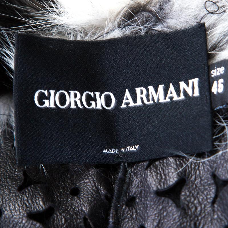 Giorgio Armani Black Sheared Mink Contrast Fox Collar Long Coat L 1