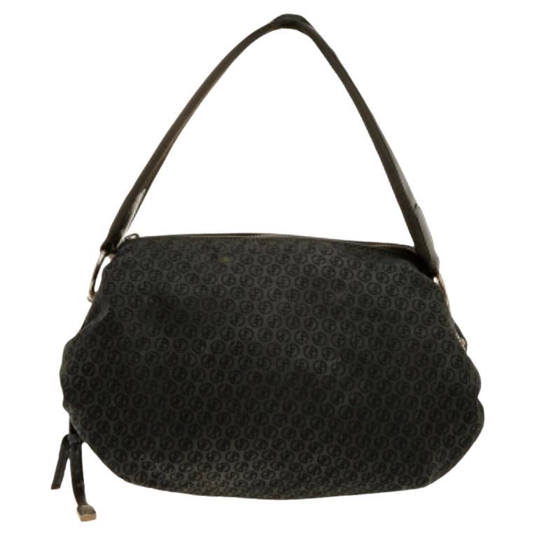 Giorgio Armani Schwarze Umhängetasche aus Segeltuch und Leder mit Signatur