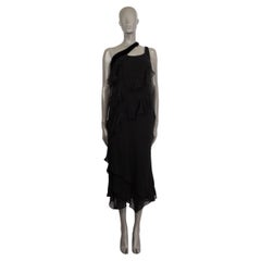 GIORGIO ARMANI black silk ASYMMETRIC RUFFLED SLEEVELESS COCKTAIL Dress 42 M