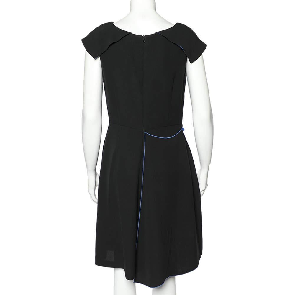 Giorgio Armani Black Silk Crepe Contrast Trimmed Wrap Detailed Dress M In Good Condition In Dubai, Al Qouz 2