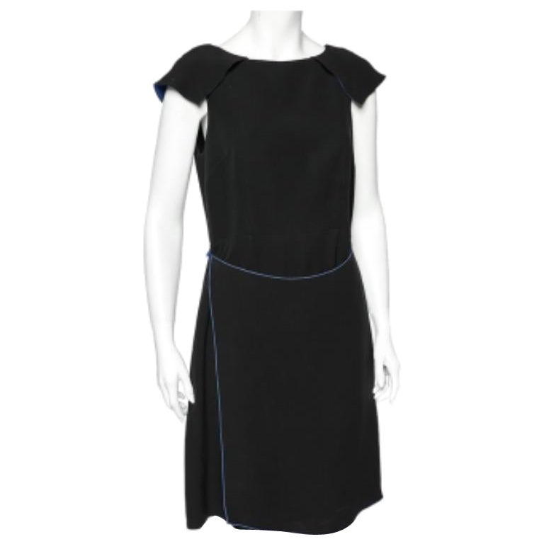 Giorgio Armani Black Silk Crepe Contrast Trimmed Wrap Detailed Dress M