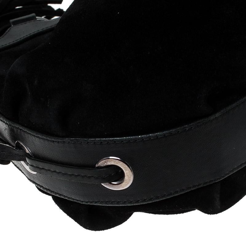 Giorgio Armani Black Suede and Leather Tassel Shoulder Bag 6