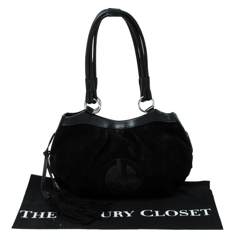 Giorgio Armani Black Suede and Leather Tassel Shoulder Bag 7
