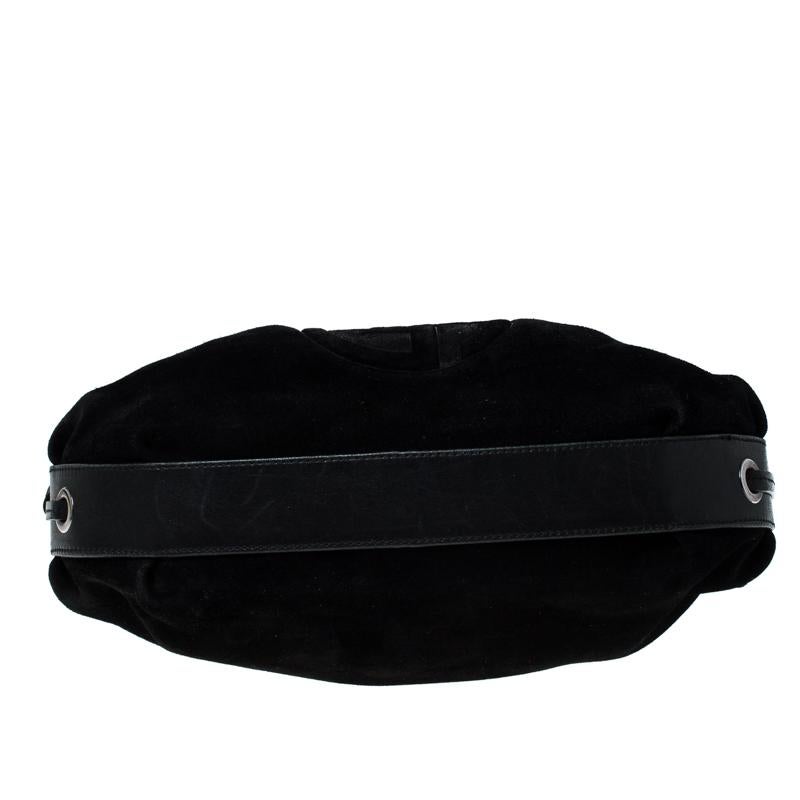 Women's Giorgio Armani Black Suede and Leather Tassel Shoulder Bag