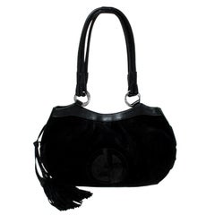 Giorgio Armani Black Suede and Leather Tassel Shoulder Bag