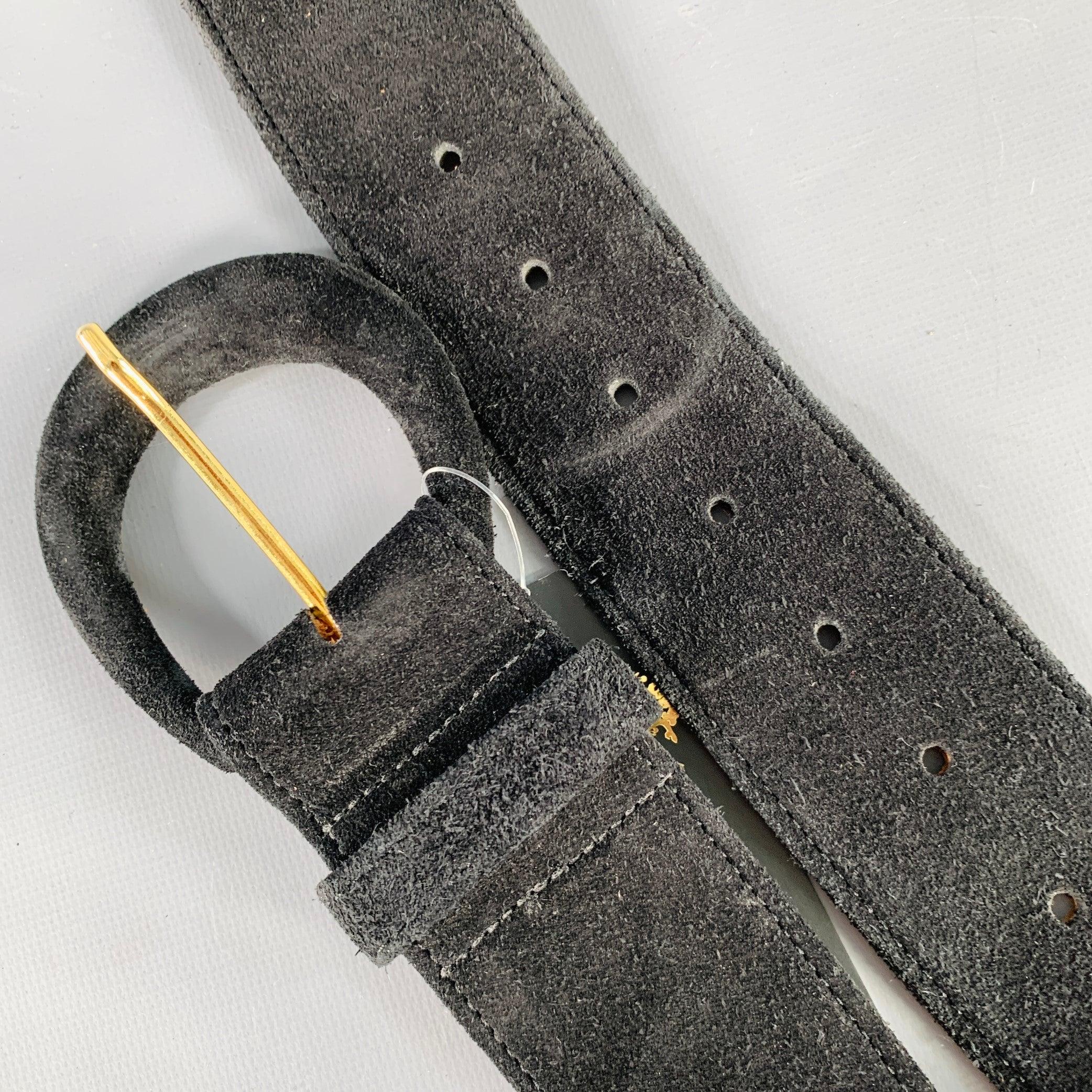 GIORGIO ARMANI Cintura con fibbia rivestita in pelle scamosciata nera in vendita 2