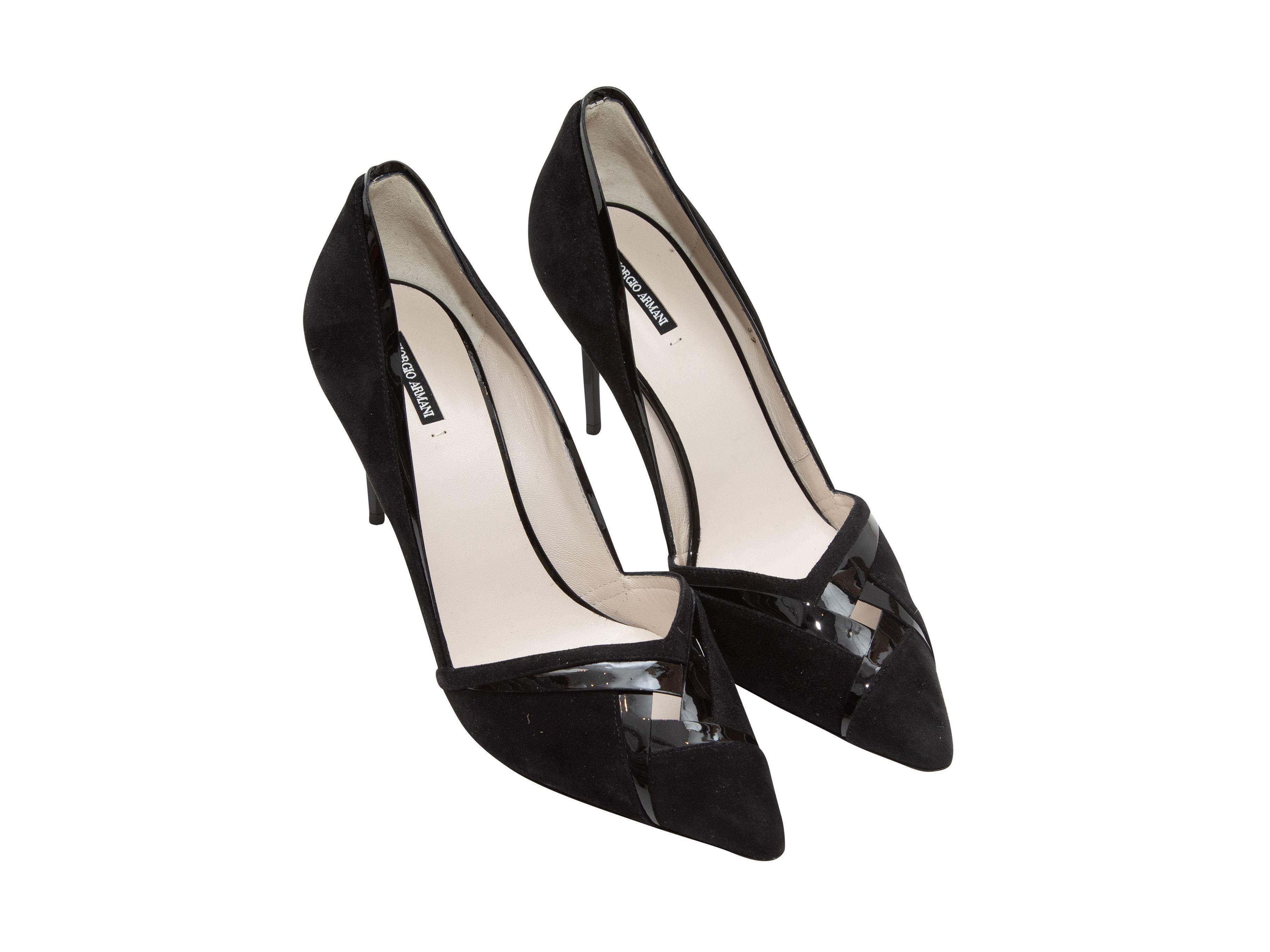 Giorgio Armani Black Suede & Patent Leather Pointed-Toe Pumps In Good Condition In New York, NY