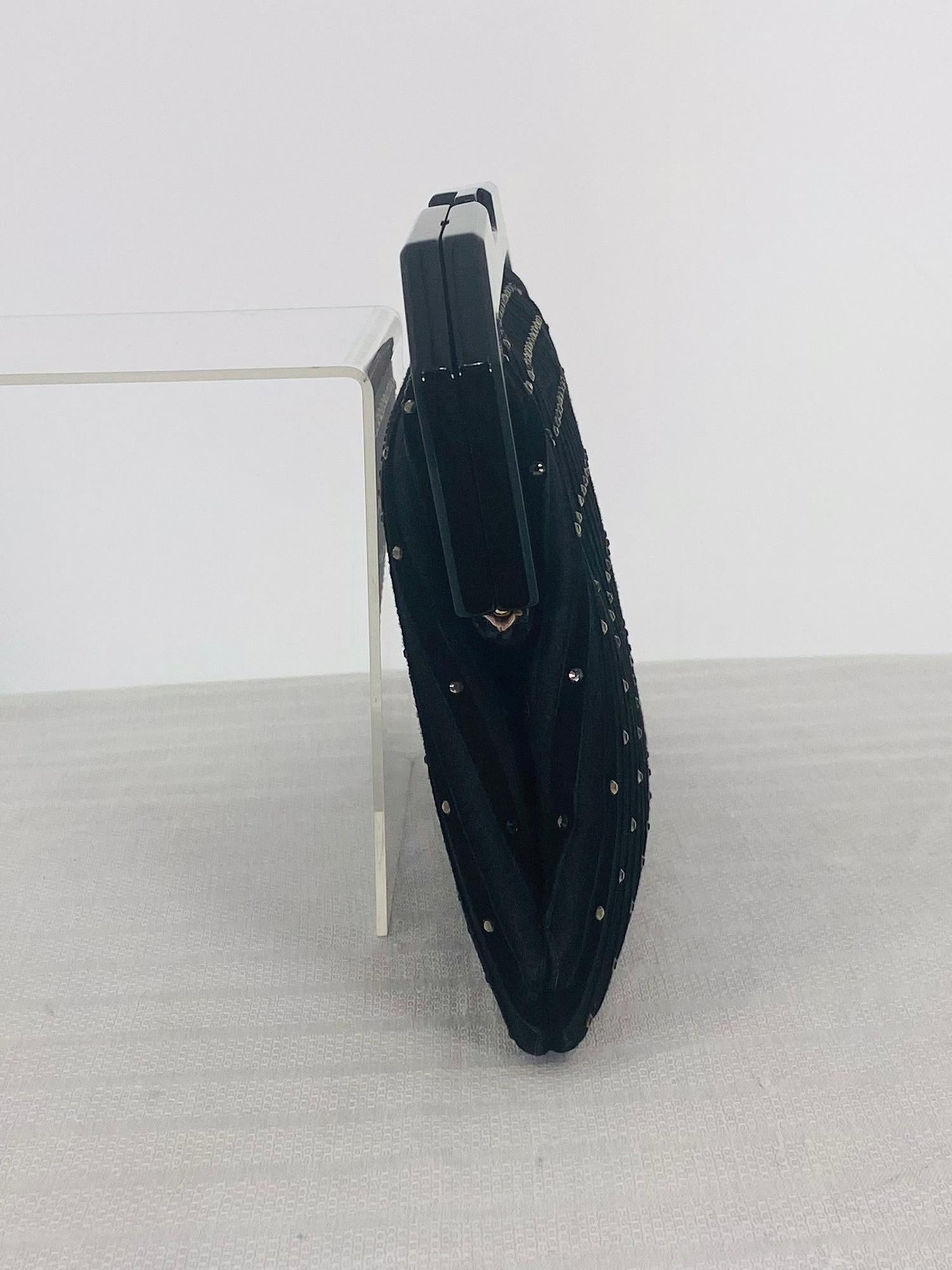 Giorgio Armani Bolso de noche de ante negro y cristal de Swarovski satinado Marco negro Negro