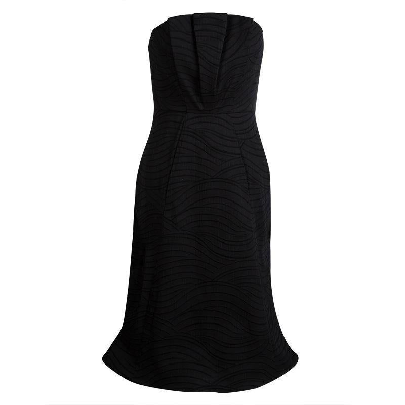 Giorgio Armani Black Textured Strapless Cocktail Dress S