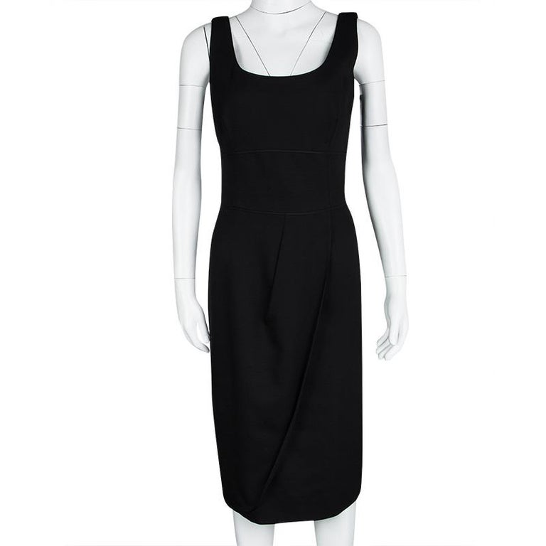 Giorgio Armani Black Textured Wool Sleeveless Dress L For Sale at 1stDibs