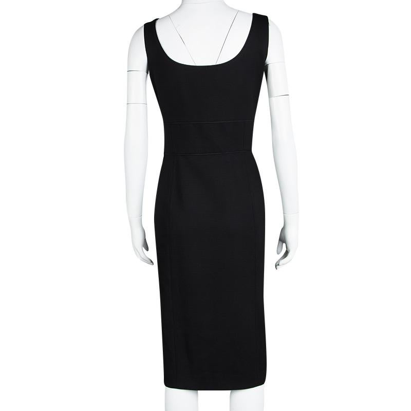 Giorgio Armani Black Textured Wool Sleeveless Dress L In Good Condition In Dubai, Al Qouz 2