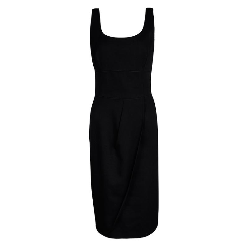 Giorgio Armani Black Textured Wool Sleeveless Dress L For Sale at 1stDibs