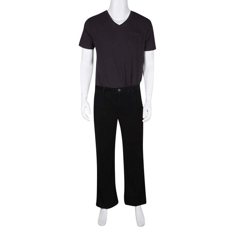 Giorgio Armani Black Velvet Chevron Pattern Pants XL In Good Condition For Sale In Dubai, Al Qouz 2