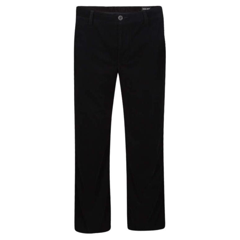 Giorgio Armani Black Velvet Chevron Pattern Pants XL For Sale
