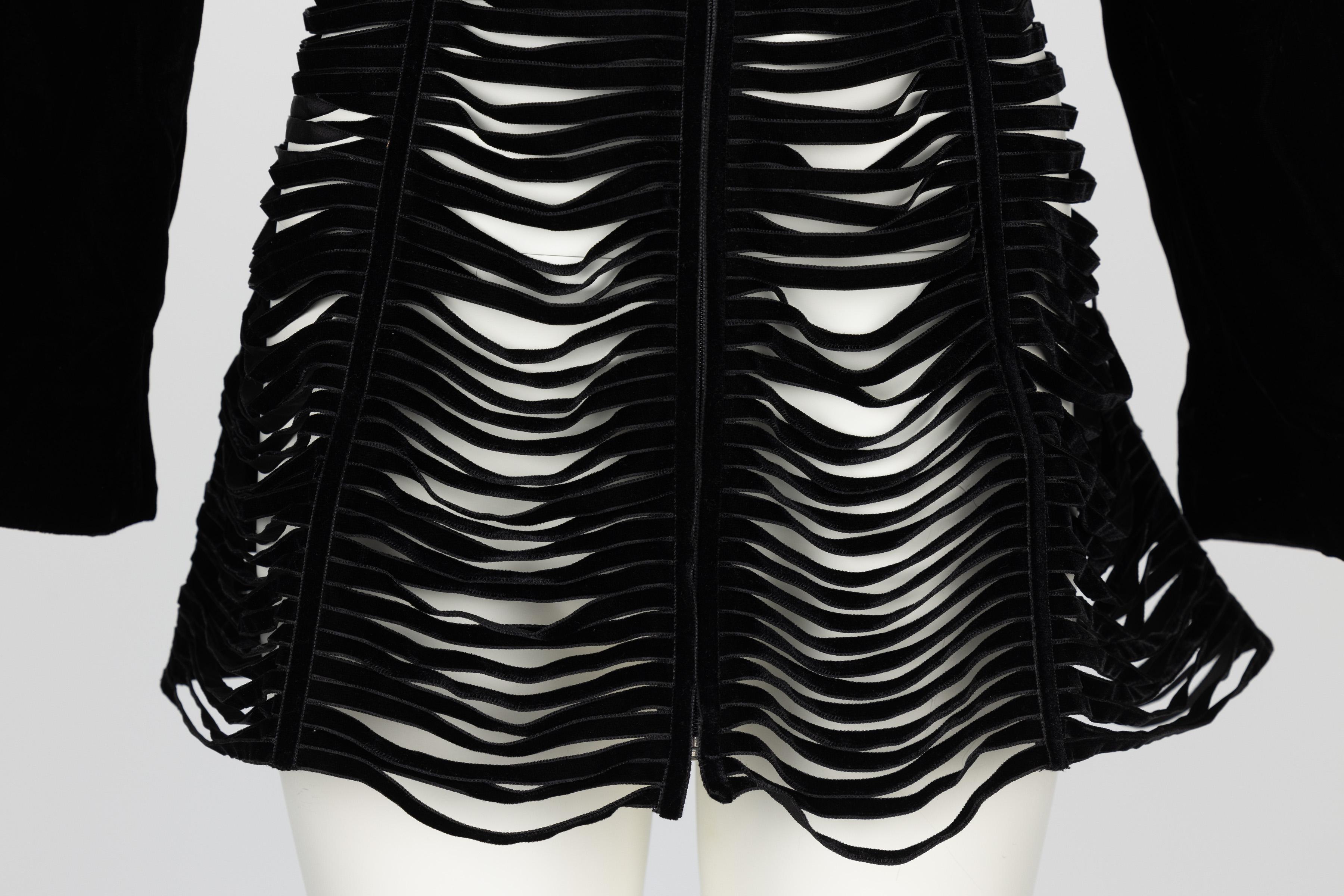 Giorgio Armani Black Velvet Cut Out Ribbon Corset Jacket For Sale 6