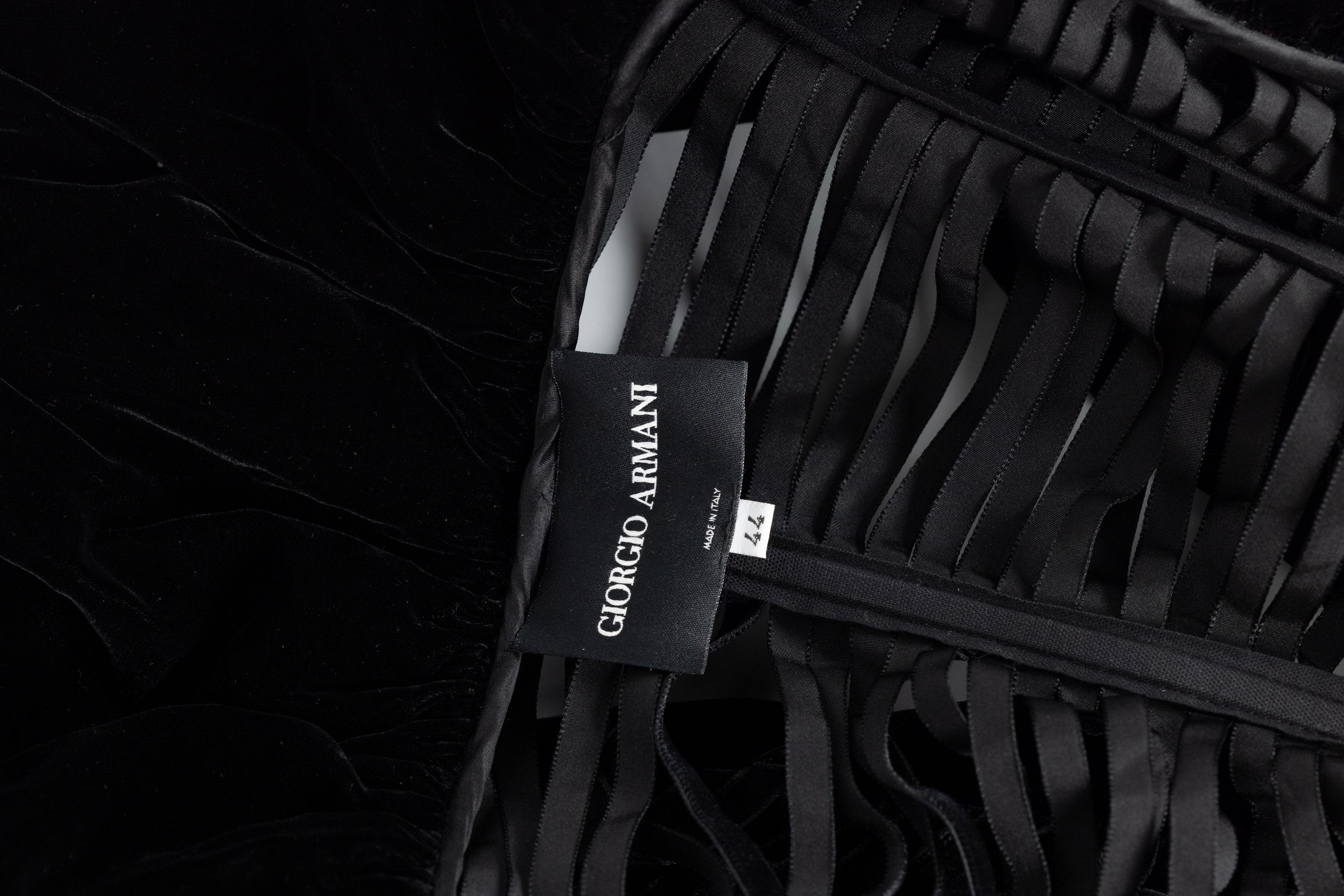 Giorgio Armani Black Velvet Cut Out Ribbon Corset Jacket For Sale 9