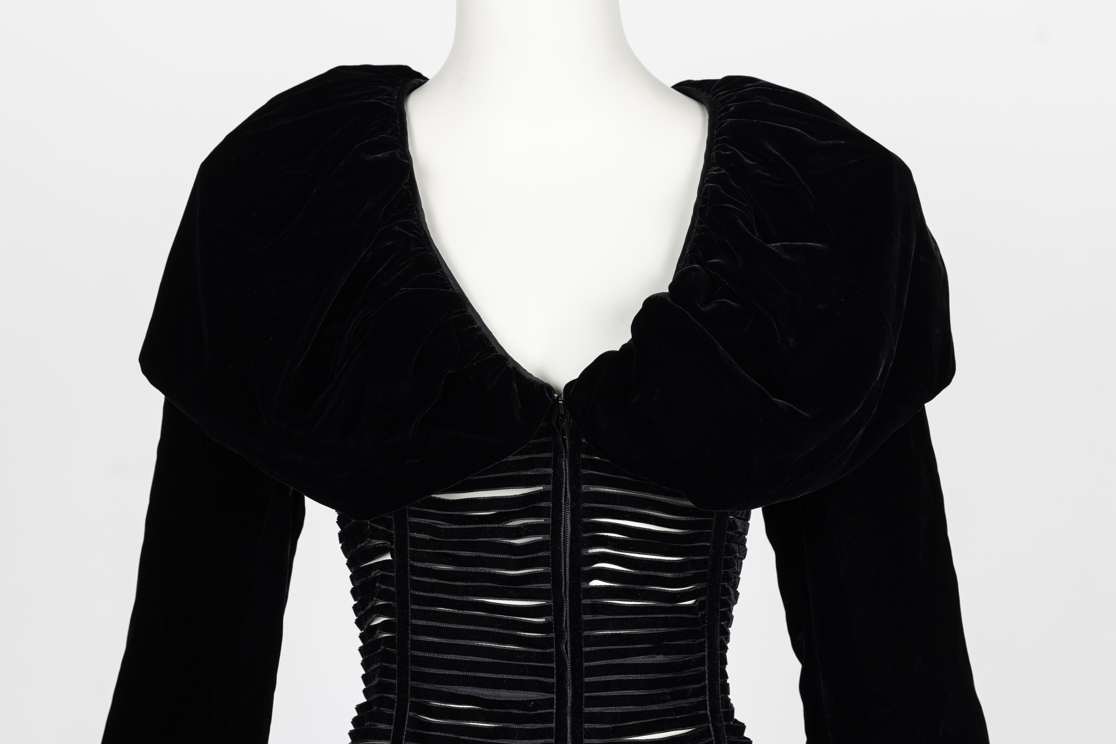 Giorgio Armani Black Velvet Cut Out Ribbon Corset Jacket For Sale 3