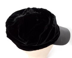 Giorgio Armani Black Velvet Gathered Leather Brim Hat circa Y2K