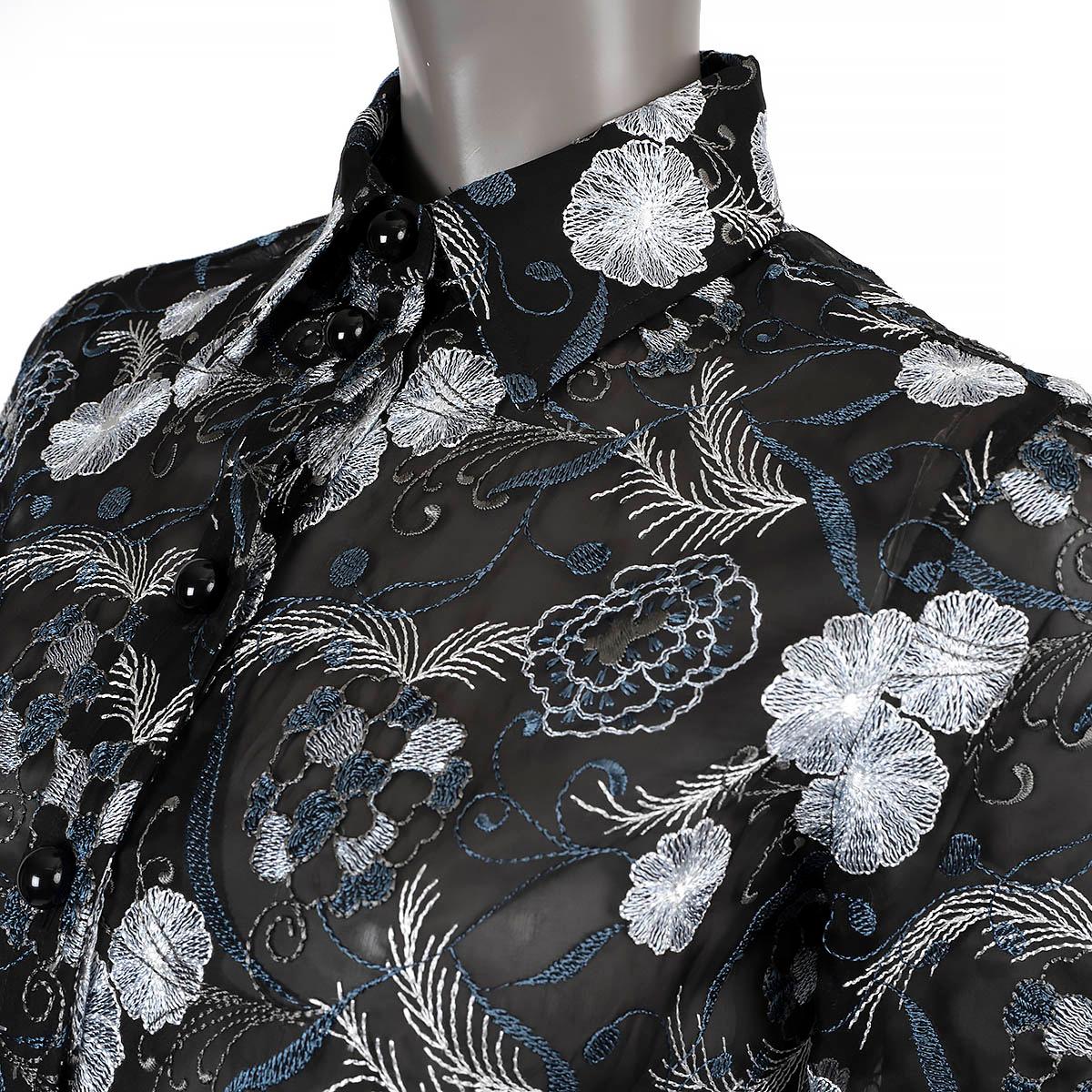 GIORGIO ARMANI black viscose FLORAL FIL COUPE Button-Up Shirt 40 S For Sale 1