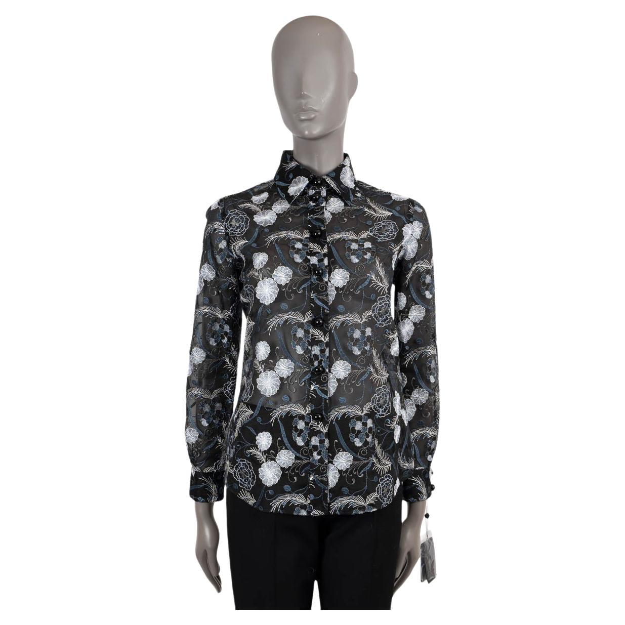 GIORGIO ARMANI black viscose FLORAL FIL COUPE Button-Up Shirt 40 S For Sale