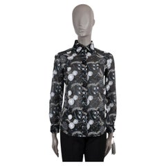 GIORGIO ARMANI black viscose FLORAL FIL COUPE Button-Up Shirt 40 S