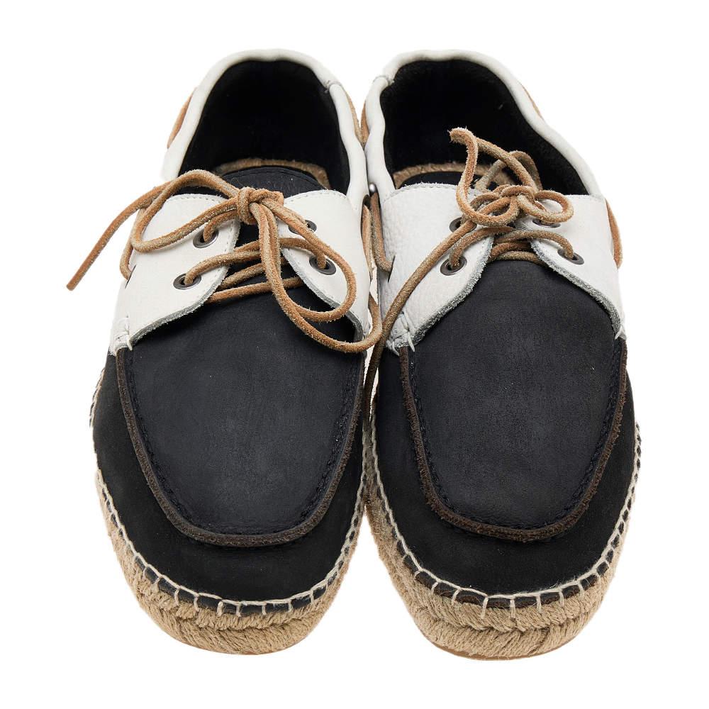 Beige Giorgio Armani Black/White Nubuck Leather Espadrille Boat Shoes Size 43