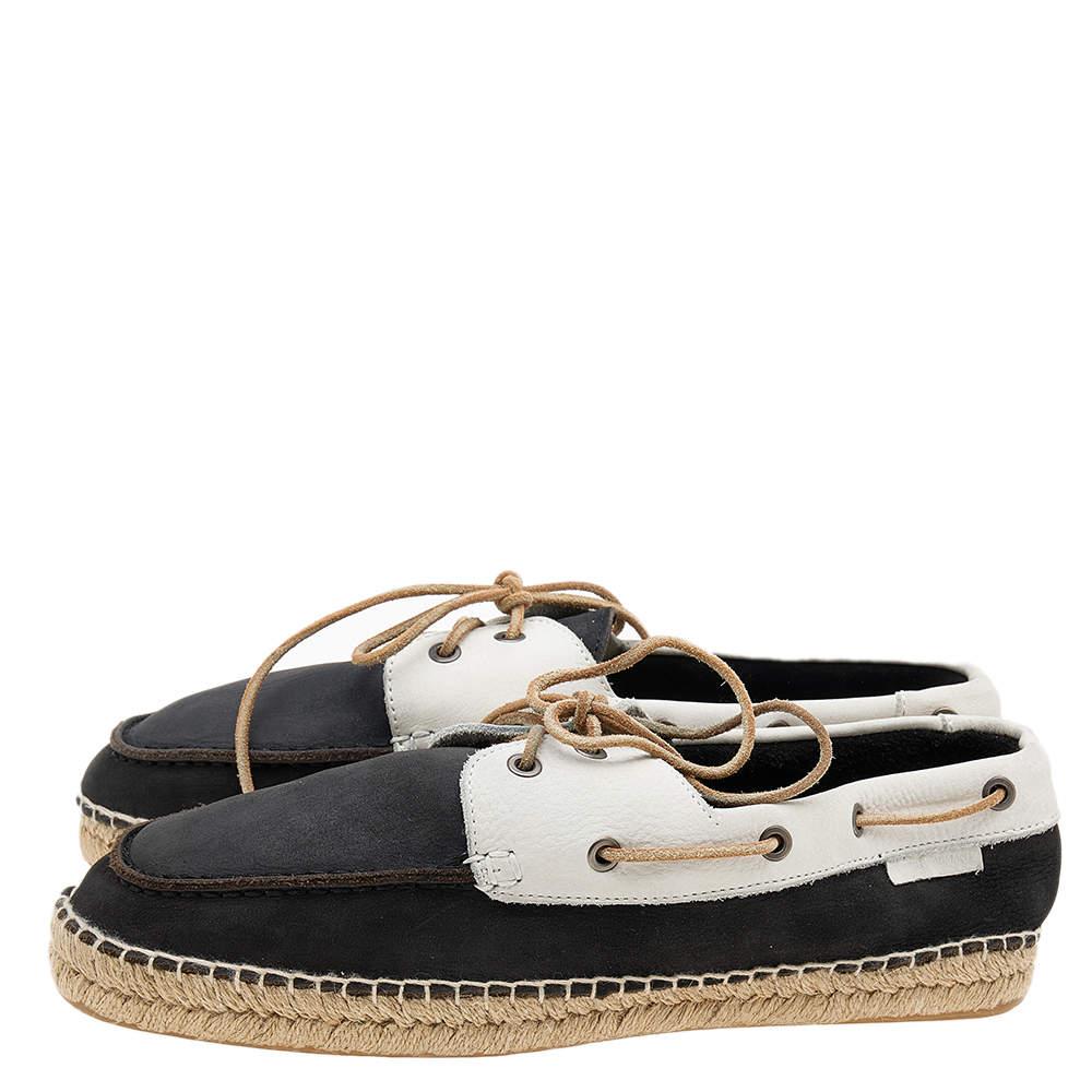 Giorgio Armani Black/White Nubuck Leather Espadrille Boat Shoes Size 43 In Fair Condition In Dubai, Al Qouz 2