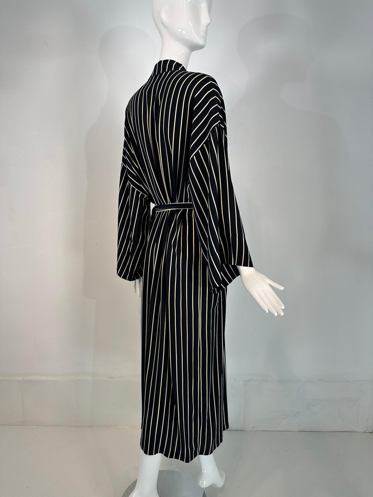 Giorgio Armani Black & White Stripe Silk Crepe Kimono Sleeve Wrap Robe 40 1