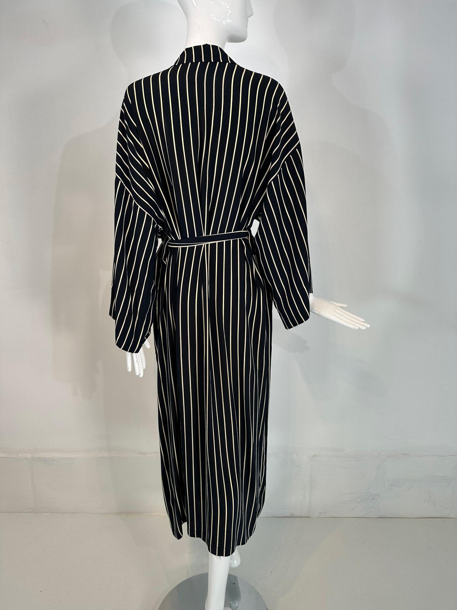 Giorgio Armani Black & White Stripe Silk Crepe Kimono Sleeve Wrap Robe 40 2