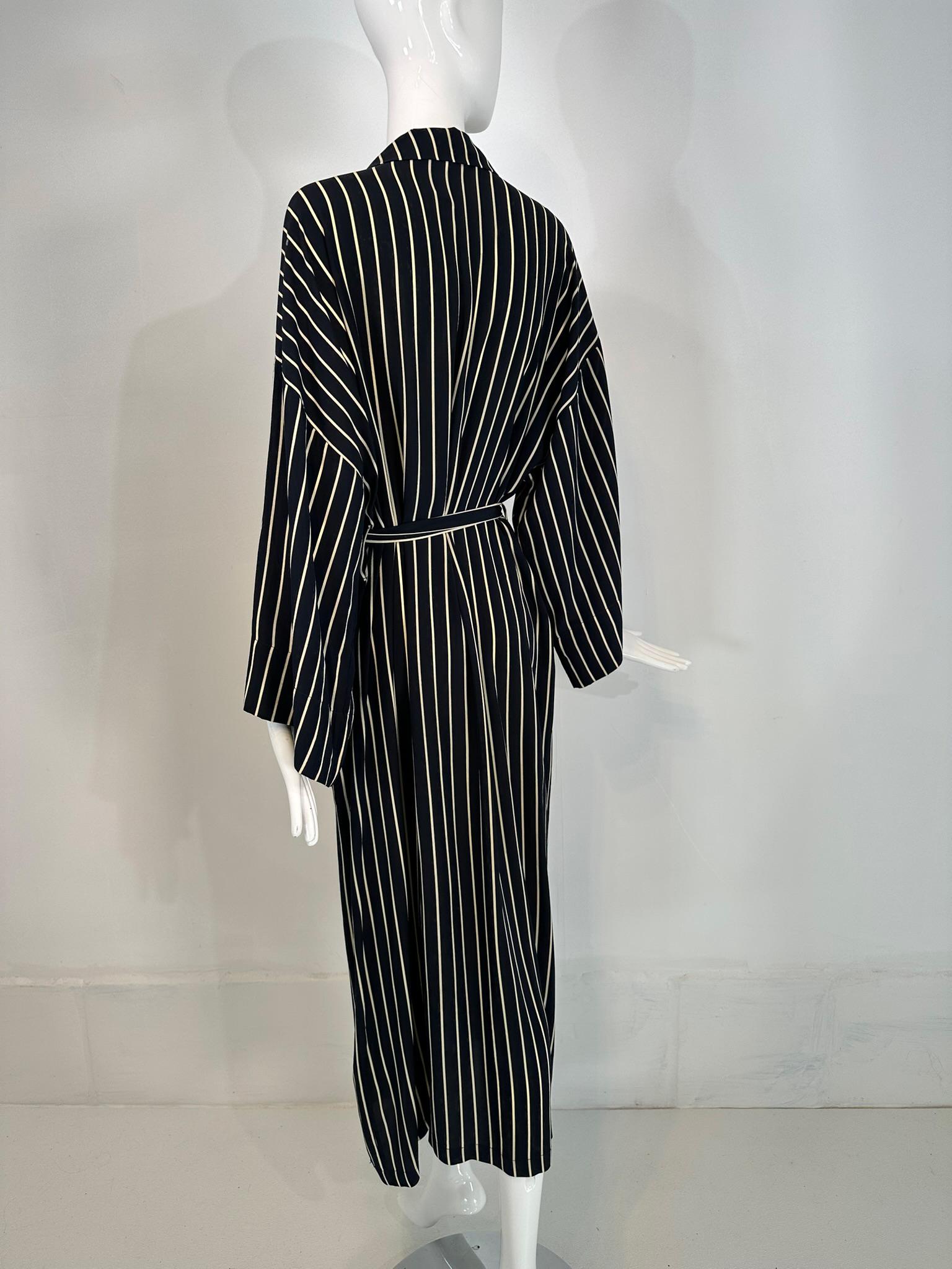 Giorgio Armani Black & White Stripe Silk Crepe Kimono Sleeve Wrap Robe 40 3