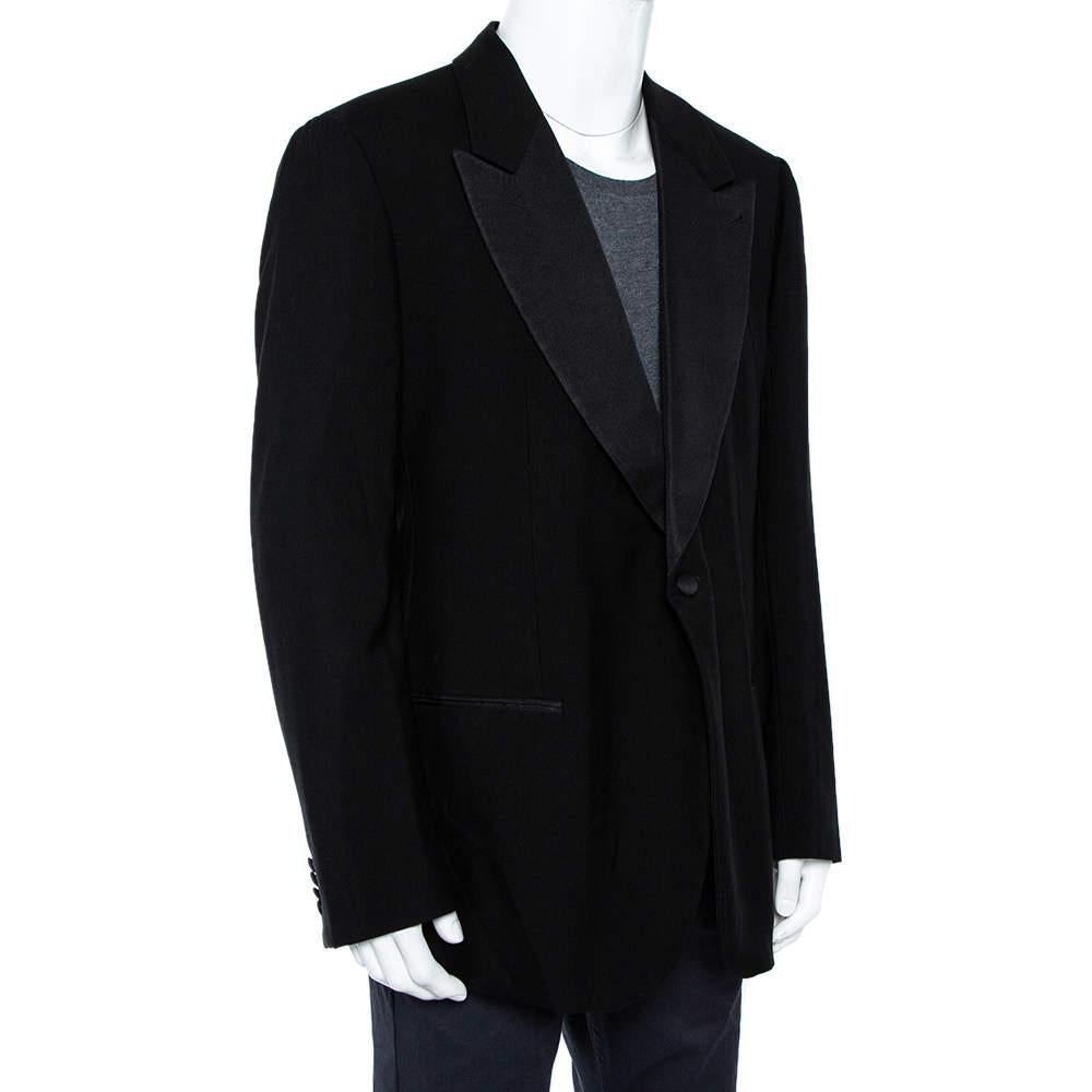 Giorgio Armani Black Wool Button Front Blazer 5XL In Excellent Condition For Sale In Dubai, Al Qouz 2