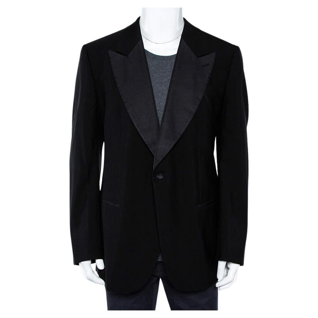 Giorgio Armani Black Wool Button Front Blazer 5XL For Sale