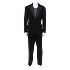 Giorgio Armani Black Wool Contrast Trim Detail Button Front Suit XXL