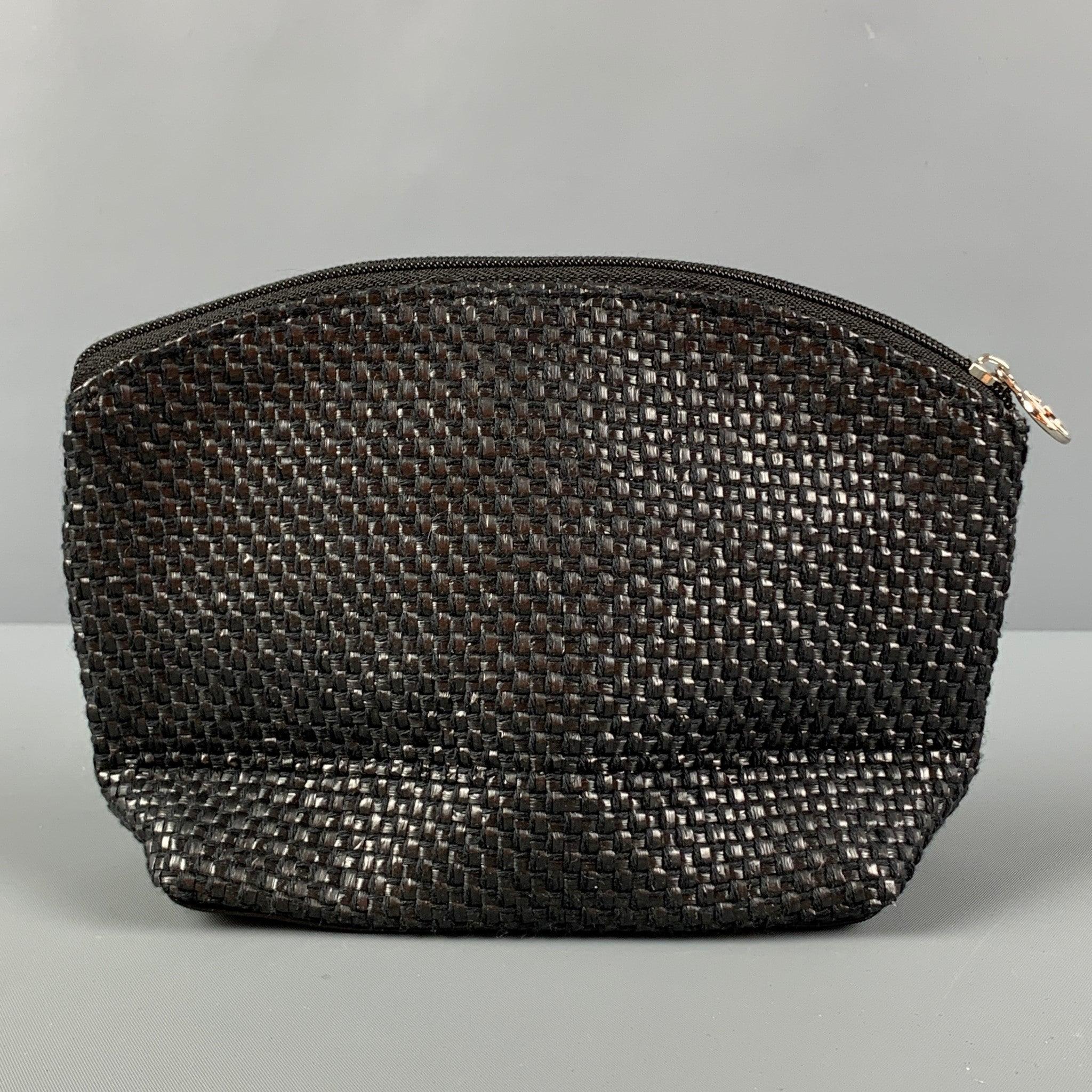 GIORGIO ARMANI Black Woven Faux Patent Leather Make-up Bag In Good Condition For Sale In San Francisco, CA