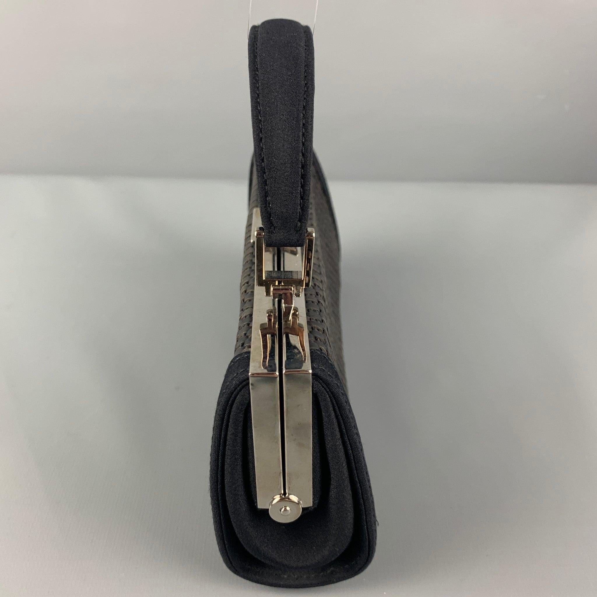 Women's GIORGIO ARMANI Black Woven Taffeta Leather Clutch Bag