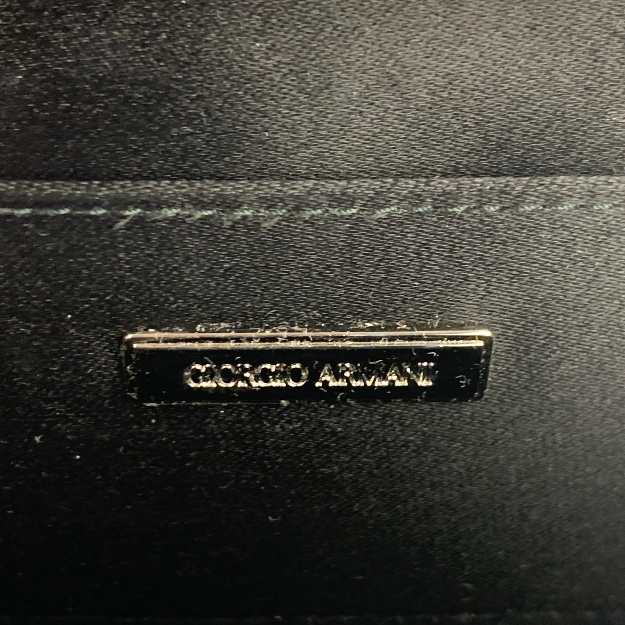 GIORGIO ARMANI Black Woven Taffeta Leather Clutch Bag 1