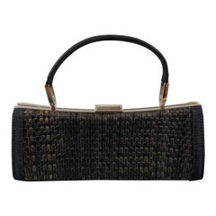 GIORGIO ARMANI Black Woven Taffeta Leather Clutch Bag