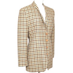 GIORGIO ARMANI Blazer Jacket Houndstooth Yellow Brown Grey Rounded Lapel Sz 42