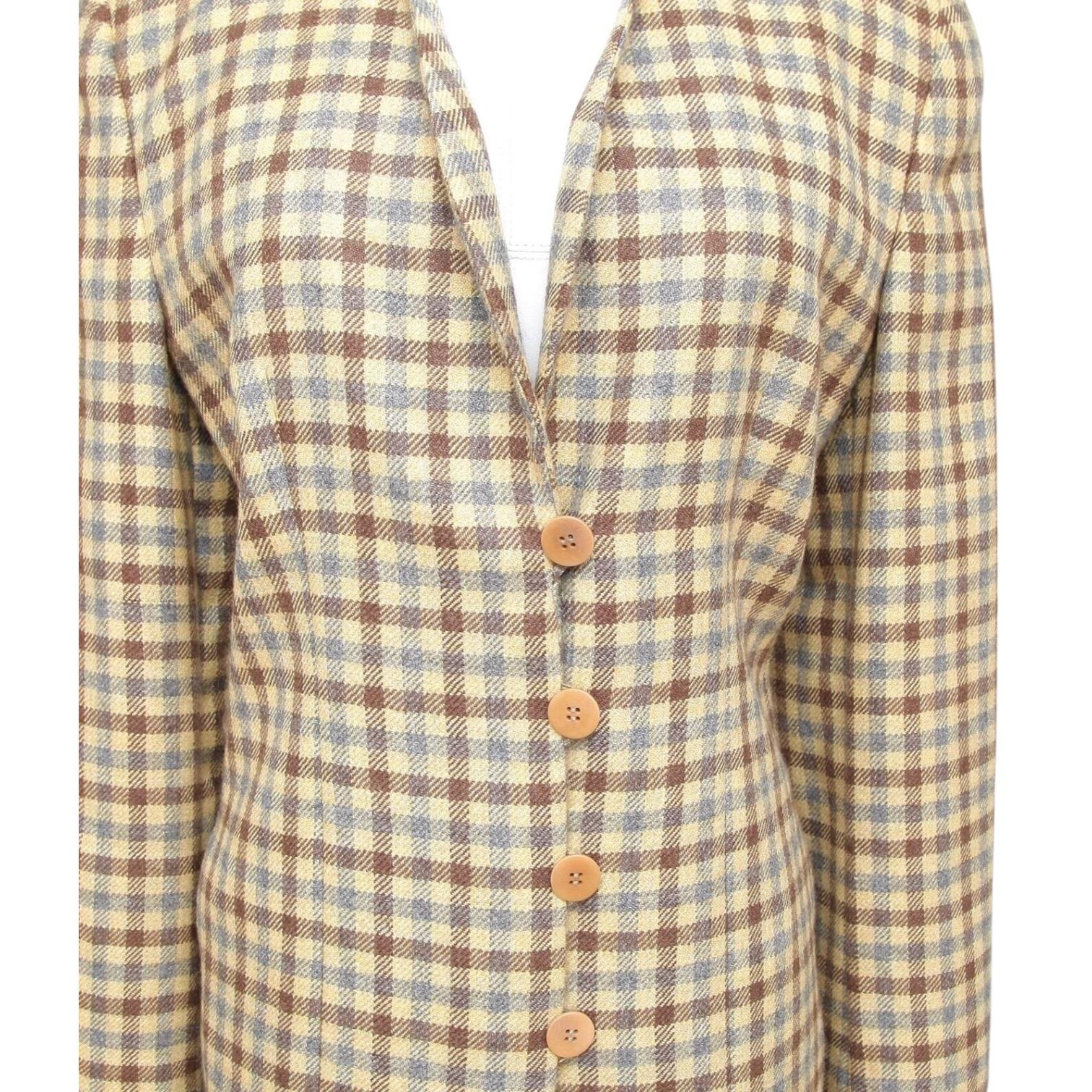 Giorgio Armani Blazer Jacket Houndstooth Yellow Brown Grey Rounded Lapel Sz 42 État moyen - En vente à Hollywood, FL